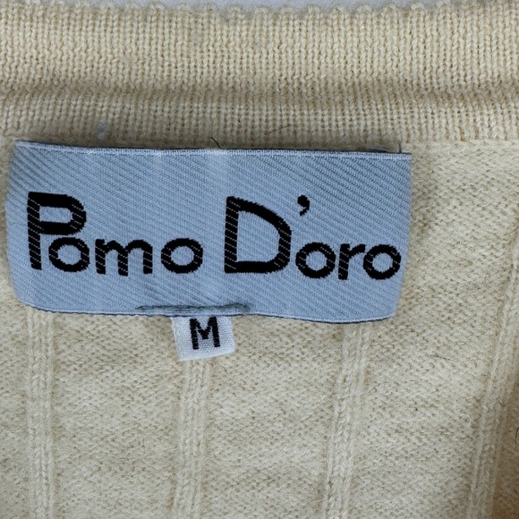 Pomo Doro Womens Cream Ribbed Cardigan Button Pearl Beaded Size M Wool Country - Picture 4 of 7